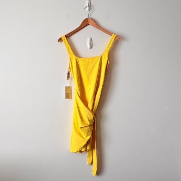 Aritzia Wilfred Saturn Wrap Mini Dress NWT Sunflower Yellow Size Small - Picture 4 of 6